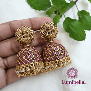 Rose Gold Plated Pearl Drop Jhumki Earrings 18K Gold Geometric Cute Party Gift - Product Image 3