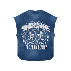 T-shirt personnalisé en coton 100% pour homme, coupe ample, imprimé, doux, surdimensionné, sans manches, avec impression graphique. - Product Image 4