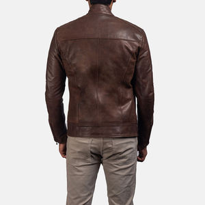 High Quality 100% Genuine Brown Leather <b>Zip</b>-<b>up</b> <b>Jacket</b> for Men Stand Collar Winter Fashion Warm Letterman Style <b>jacket</b> for men - Product Image 2