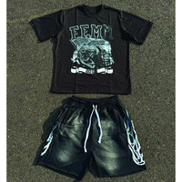 Nouvel Arrivage Ensemble Décontracté Homme Été Streetwear T-shirt et Short Effet Délavé et Usé Deux Pièces