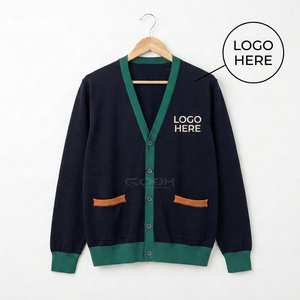 Cosh International - Cárdigan de punto con cuello en V de acrílico para hermandades, con ribete verde en contraste y escudo bordado, cierre frontal con botones - Product Image 1