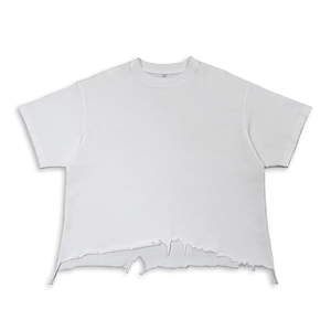 Plus Size Men's <b>White</b> Short Sleeve O-Neck Cropped T-Shirt Distressed Hem Casual Breathable Eco-Friendly Polyester/Cotton Jersey - Product Image 1
