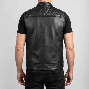 Chaleco de Motociclista Acolchado de Cuero Vacuno Genuino Negro Premium para Hombre, Transpirable, para Invierno, con Cuello Alto y Sin Mangas - Product Image 3