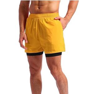 Pantalones Cortos Deportivos de Verano de Doble Capa Duraderos, Transpirables y Fáciles de Usar, Ideales para Gimnasio y Entrenamiento, Color Amarillo, ¡Listos para Enviar! ¡Gran Venta! - Product Image 1