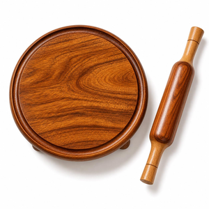 Tabouret rond en bois, siège traditionnel au sol, table décorative en bois massif pour la maison - Product Image 1
