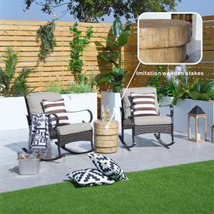 Natural Wood Finish Faux Wood Grain <b>Side</b> Table Indoor and Outdoor Indoor and Outdoor Tables - Product Image 2