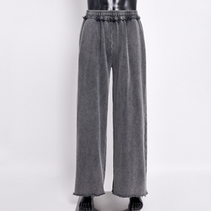 Pantalones de chándal para hombre con lavado ácido, pedrería y borde deshilachado, estilo streetwear holgado y acampanado, última moda 2026 - Product Image 3