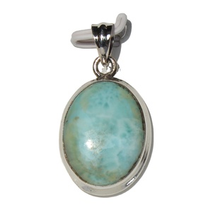Natural Larimar Pendant Necklace Sterling Silver Cabochon Wrap Oval Signature Gem Piece Healing <b>Crystal</b> <b>Top</b> Grade Unisex - Product Image 4