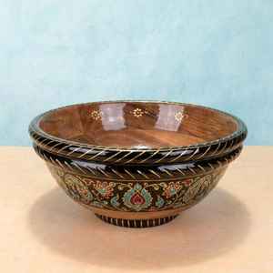 Bol central en bois de luxe Meena Work, décoratif, peint à la main, traditionnel, pour fruits, vaisselle en bois haut de gamme avec motifs dorés en relief - Product Image 1