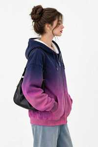 Sudadera con capucha y cremallera de gran tamaño con degradado de Oneten Apparel, unisex, de forro polar, informal, para otoño - Product Image 2