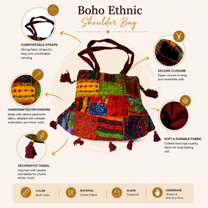 Handmade Vintage Patchwork <b>Bags</b> | Boho Ethnic Designer Reusable Shoulder Tote <b>Bags</b> for Women Fashion Travel Shopping Utility <b>Bag</b> - Product Image 5