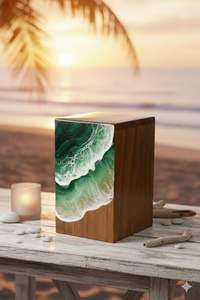 Boîte à bijoux en résine de luxe moderne Coastal Emerald avec gravure 40x40x25cm pour salon - Product Image 4