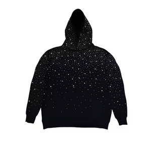 Sudadera con capucha para hombre, estilo vintage, negra, con tachuelas, cremallera completa, oversize, streetwear, con remaches y efecto desgastado. - Product Image 1