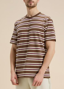 T-shirt classique rayé à col rond pour homme, coupe ample et décontractée, en coton de haute qualité, avec logo personnalisé OEM, 100 % coton, 240 GSM - Product Image 6