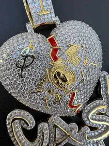 Collier pendentif Hip Hop en argent 925 plaqué or avec moissanite, motif cœur brisé, style glacé, paiement en espèces uniquement - Product Image 4