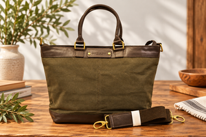 Premium Cotton <b>Canvas</b> Tote <b>Bag</b> with Leather Trim, <b>Large</b> Shoulder Handbag with Adjustable Strap for Women - Product Image 4