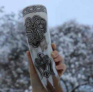Drinking Horn Handmade Viking Style Natural Horn Mug for <b>Beer</b> Gift - Product Image 2