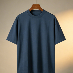 Camiseta de manga corta para hombre, color azul marino, cuello redondo, 100% algodón jersey, corte regular, color sólido, estilo casual, diseño liso, camisetas personalizadas. - Product Image 2