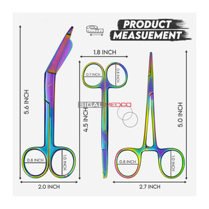 Juego de Tijeras Hemostáticas de 3 Piezas, Multicolor, Recubiertas de Titanio, Tijeras para Suturas de Primera Calidad, Tijeras para Vendajes Lister Arcoíris, Manuales, CE - Product Image 2