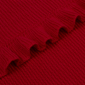 <b>Red</b> Knitted <b>Throw</b> Blanket Ruffle Edges Rectangular 100% Cotton Spring Autumn Home Use Cute Style Folded Solid Color Eco-Friendly - Product Image 4