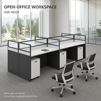 Poste de travail de bureau moderne ArchieLeap ZQR-00269 pour 6 personnes avec cloisons, écrans de séparation et armoires de rangement, 3680 mm, bureau modulaire