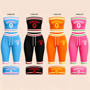 Conjunto de 3 piezas de ropa de estar por casa para mujer con logo personalizado: diadema, top de tubo y pantalón capri ajustado. Conjunto de 2 piezas de ropa de estar por casa informal para mujer. - Product Image 1
