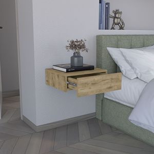 Comodino Moderno Sospeso da 5' con Cassetto, Mensola a Muro in Macadamia - Product Image 3