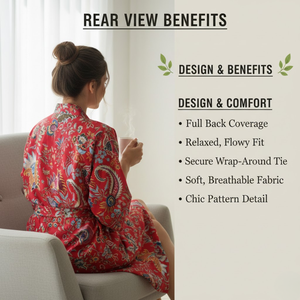 ชุดคลุมกิโมโนผ้าฝ้ายอีโค่สำหรับผู้หญิง ชุดนอนคอวี แขนยาว ความยาวเต็มตัว มีกระเป๋าหน้า 2 ช่อง ลายดอกไม้พิมพ์ลายดอก  ชุดคาฟตัน - Product Image 3