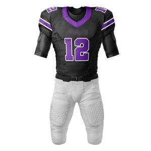 Men's American Football Jersey Set V-<b>Neck</b> Short Sleeve Sublimated Black Purple 12 <b>Padded</b> Uniform - Product Image 1