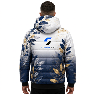 Veste matelassée à imprimé floral personnalisé, coupe-vent, hiver, à capuche, fermeture éclair, coupe classique, polyester, pour homme. - Product Image 3