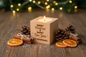 Personalized Wooden Tea <b>Light</b> Holder <b>Cube</b> Candle Stand Handmade Square for Home Wedding Christmas Decor - Product Image 3