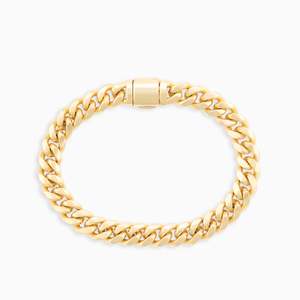 Pulsera Clásica Miami Cuban Link de Plata Esterlina 925 Bañada en Oro Amarillo, Cadena Estilo Hip Hop - Product Image 1