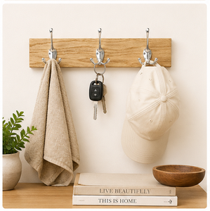 Heavy Duty Solid <b>Wood</b> Wall Mounted <b>Coat</b> Rack with 3 Triple Metal <b>Hooks</b> Premium Polished Brass Finishes for Bathroom Organization - Product Image 4