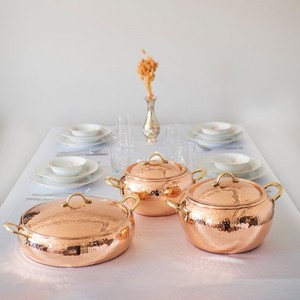 High Polish Copper Casserole <b>Cooking</b> <b>Pot</b> with Lid <b>Large</b> Capacity for Kitchen Restaurant Catering Hotel Use Strong Build - Product Image 1