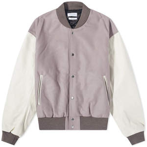 Custom <b>Men's</b> Varsity <b>Jacket</b> Vintage Two Tone Bomber <b>Jacket</b> Wool Blend Body <b>Leather</b> Sleeves Streetwear Minimalist Letterman Coat - Product Image 1