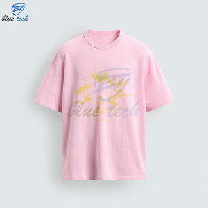 Camiseta Oversize Rosa para Hombre Blue Tech con Estampado Amarillo, Manga Corta, Cuello Redondo, Estilo Casual Urbano, 100% Algodón Jersey, Talla Grande - Product Image 4
