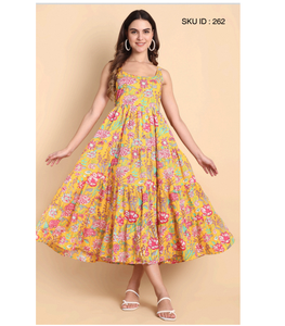 Vestido Midi de Algodón Estampado Amarillo para Mujer, Informal, para Fiestas de Verano, Elegante y Moderno, Ropa de Algodón a la Moda - Product Image 1