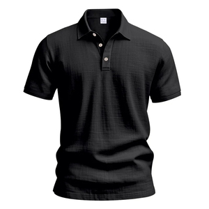 Chemise noire à manches courtes pour homme, col rabattu, fermeture boutonnée, respirante, anti-humidité, 100 % coton, coupe classique - Product Image 2
