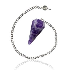 Péndulo de Reiki de Cristal de Amatista Natural para Equilibrio de Chakras con Cadena Plateada, Gema Facetada para Radiestesia y Meditación, Venta al por Mayor - Product Image 1