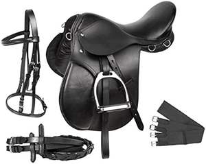 Selle d'endurance en cuir anglaise avec quincaillerie en laiton nickelé - Produit équestre durable et confortable - Product Image 1