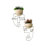 Pot de fleurs en céramique avec cadre en fer géométrique moderne, plante succulente, feuille de Monstera artificielle, figurine décorative de table pour la maison