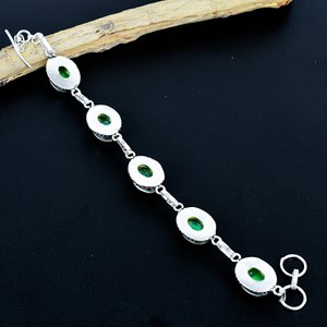 Vintage 925 Silver Opal <b>Bracelet</b> Women's Chain Link Bezel Setting Everyday Wear Green Blue Iridescent Stone Jewelry - Product Image 2