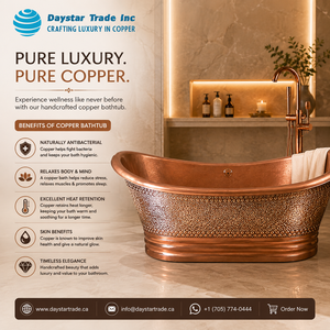 Baignoire ovale autoportante de luxe Daystar Trade, fabriquée à la main, blanche avec intérieur doré, baignoire en cuivre sans couvercle pour adultes - Product Image 3