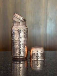 Handcrafted Hammered <b>Copper</b> Water <b>Bottle</b> Pure <b>Copper</b> Flask with Cup Lid Reusable Ayurvedic Drinkware Travel Yoga Gym - Product Image 4