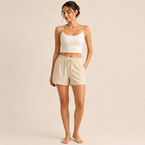Shorts de bain pour femmes avec cordon de serrage à la taille, shorts de bain mi-taille pour femmes avec poche, shorts en coton à cordon de serrage pour femmes - Product Image 6