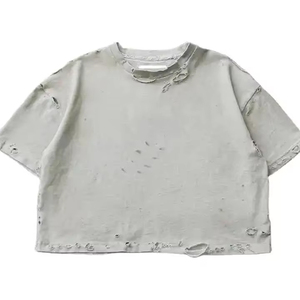 Camisetas de streetwear de gran gramaje con logo personalizado, estilo vintage lavado, para hombre, cortas, oversize, desgastadas, al por mayor - Product Image 3