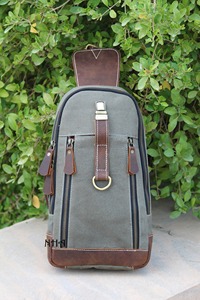 Sac bandoulière unisexe en cuir et toile, sac de poitrine, sac de voyage décontracté, sac de randonnée, mode, imperméable, fermeture éclair, vente en gros LCSB-0031 - Product Image 5