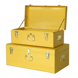 Metal <b>Storage</b> Trunk Box Rectangular Yellow With Handles Stacking Design Durable Classic Style For Sundries home decor - Product Image 1