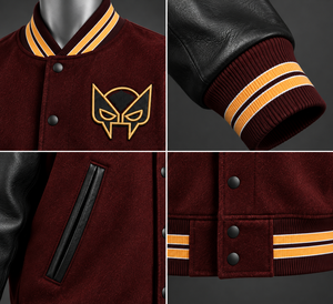 Blouson universitaire homme bordeaux et noir avec manches en cuir personnalisées, style Letterman, streetwear universitaire, boutons-pression, tricot côtelé, vêtements OEM - Product Image 4