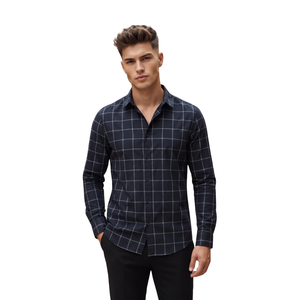 Black Navy <b>Plaid</b> Men Flannel <b>Shirt</b> Long Sleeve Button Down Checkered Casual <b>Shirt</b> Soft Brushed Fabric Outdoor Streetwear - Product Image 1